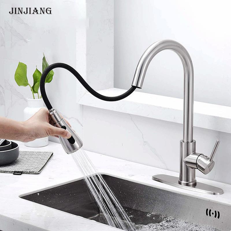 Cocina pull-out grifo caliente y fría de doble control de acero inoxidable cuenca vegetal tazón piscina fregadero refuerzo a prueba de salpicaduras grifo multifuncional