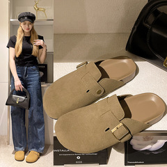 包頭涼拖鞋女外穿2024春夏季復古無後跟平底懶人大碼博肯半拖鞋女