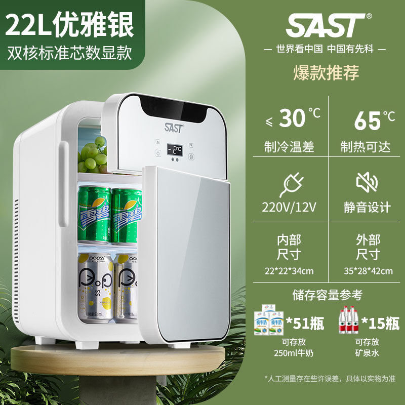 22L 표준 코어 듀얼 코어 디지털 디스플레이(온도 조절 가능) 이중 도어 유리 자동차 홈 이중 용도 - 우아한 실버