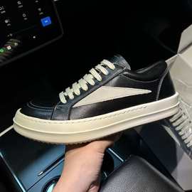 ro板鞋平替黑暗系男女高街倒三角真皮百搭时尚休闲男女运动鞋厚底