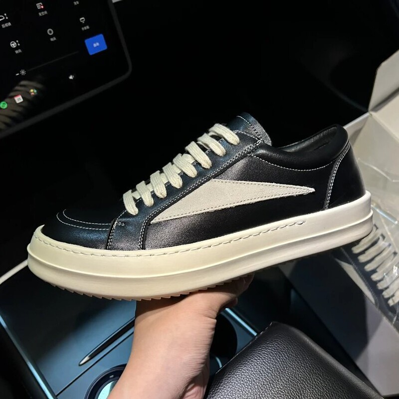 Alternative to Black-Style Sneakers for Men and Women, High Street Style, Inverted Triangle, Genuine Leather, Versatile, Fashionable Casual Sports Shoes with Thick Soles