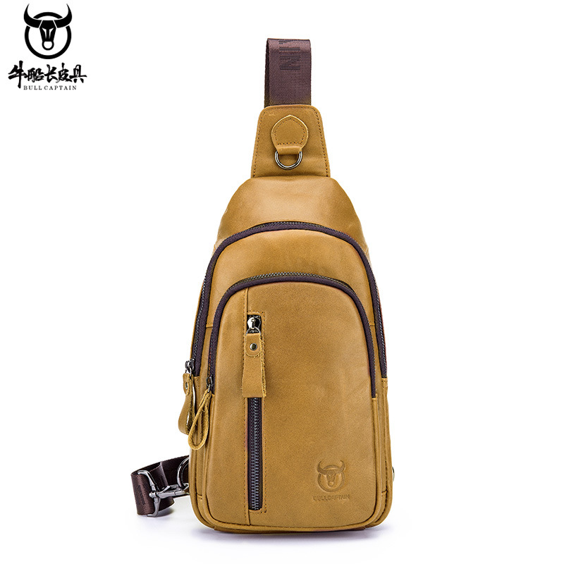 Capitán NIU hombres de cuero hombro crossbody pecho bolsa primera capa de piel de vaca moda multi-funcional deportes casual pecho bolsa