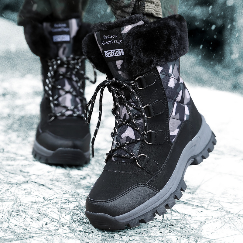 2025 transfronterizo de tamaño grande de soleas gruesas otoño y invierno nuevas botas de nieve cálidas de vello al aire libre zapatos de algodón camuflado verde
