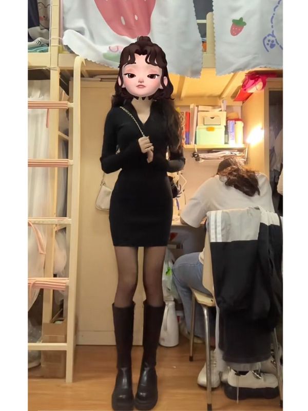纯欲风辣妹包臀连衣裙女紧身御姐穿搭秋冬2025新款显瘦打底短裙子|undefined