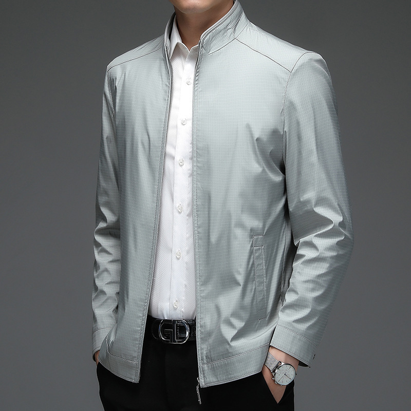 Mugaoniao Men's Silk Jacket for Middle-Aged Spring and Autumn Business Plaid Jacket Dad's Loose Casual Top Mugaoniao Men's Silk Jacket for Middle-Aged Spring and Autumn Business Plaid Jacket Dad's Loose Casual Top
