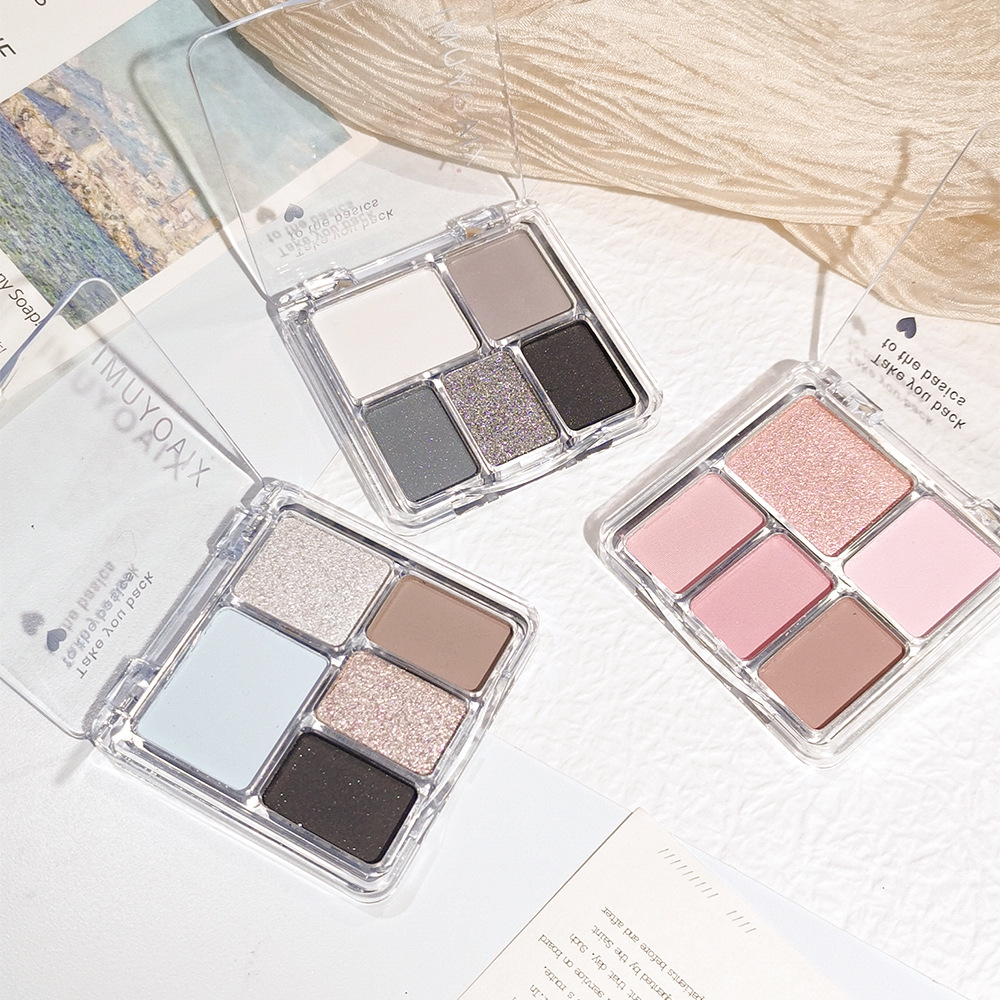 Five-Color Eyeshadow Palette, Pearlescent Matte Sequins, Earth-Toned Milk Tea Palette, Rose Pink, European and American Smoky Atmosphere Eyeshadow