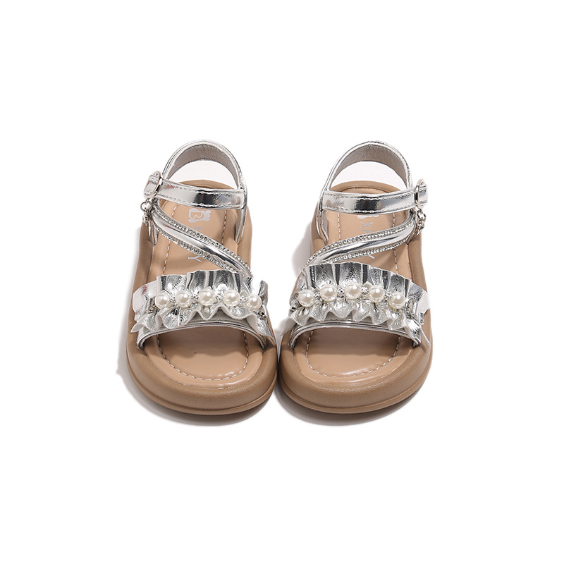 Sandálias princesa de niñas 2026 verano nuevo estilo de moda infantil vacío zapatos casuales zapatos de playa suaves de perla image 6