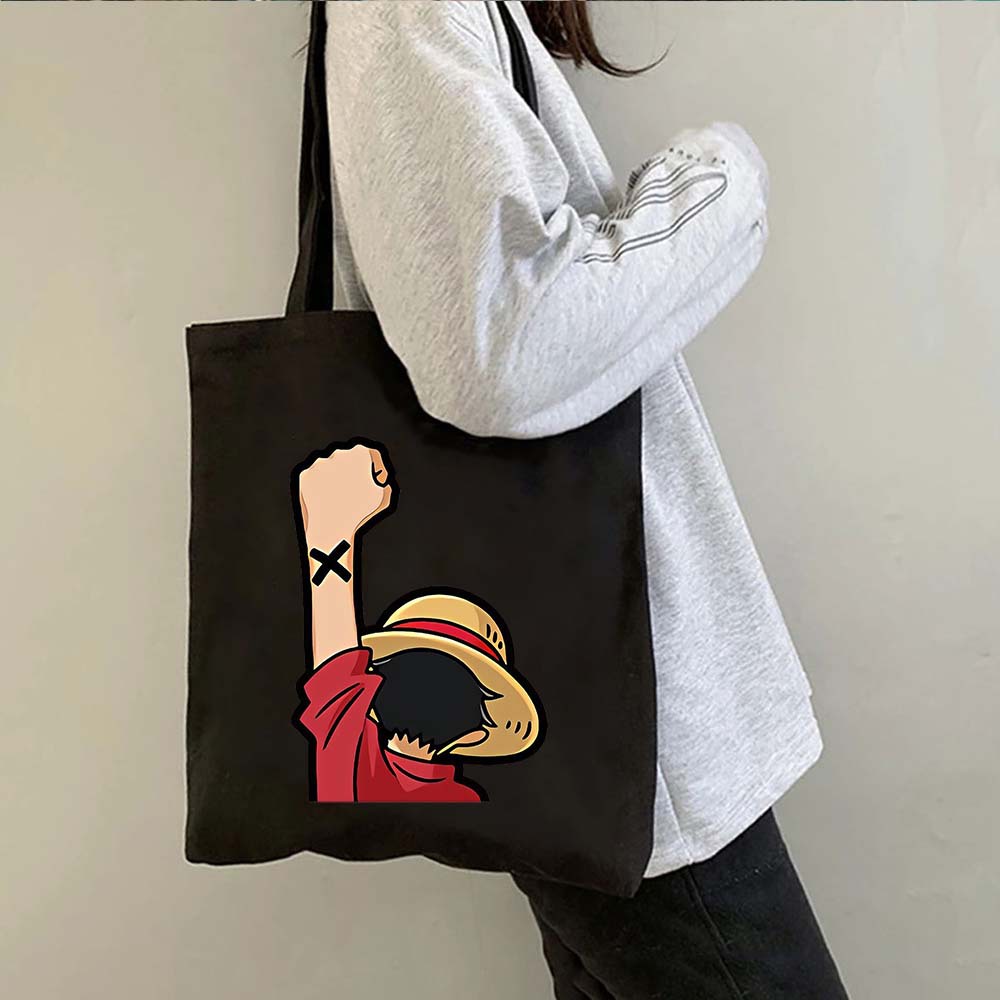 Una pieza de una pieza luffy anime impreso bolsa de lona bolsa de hombro bolsa plegable bolsa de compras