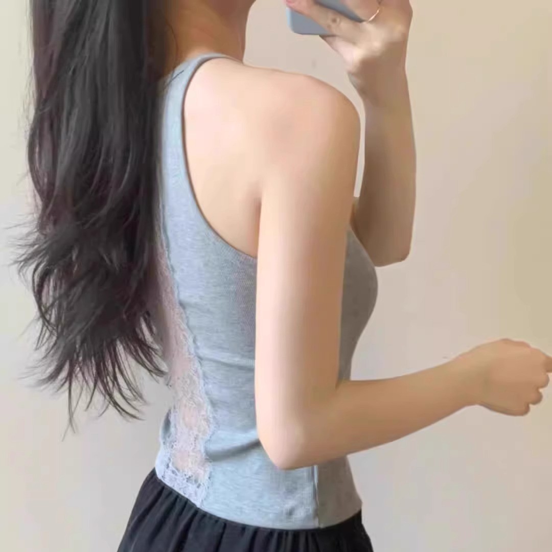 Pure Desire Style Lace Camisole for Women, Summer with Chest Pads, Slim Fit, Flattering, Tube Top for Outerwear, Hollow Backless Base Shirt