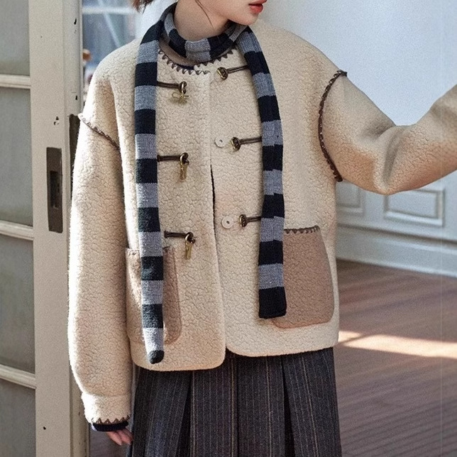 Sketch Workshop "Costa Topia" high quality Wool Handmade Shell Embroidered Contrast Lamb Wool Jacket