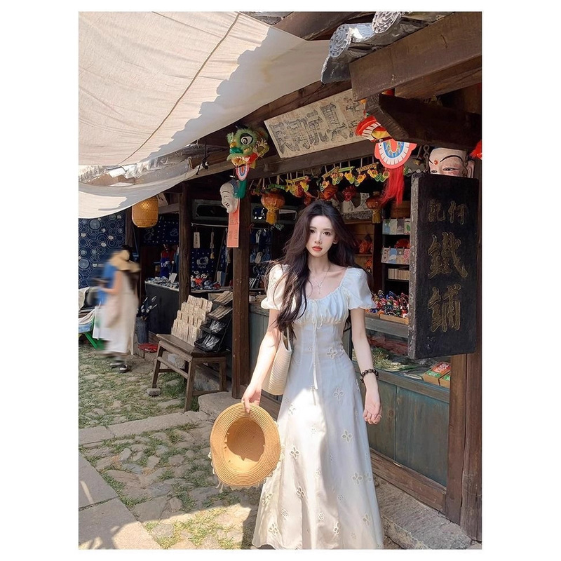 A Sweet Peach Yikett Fugitive Princess Dress Summer Elegant Holiday Style Slimming Look Design Pure Color Dress