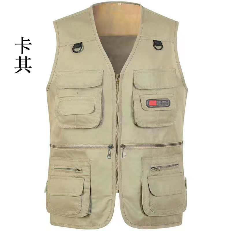 Hombre de bolsillo chaleco primavera y otoño de mediana edad V-collar caballo de tamaño grande abrazadera de fotografía al aire libre pesca primavera y otoño