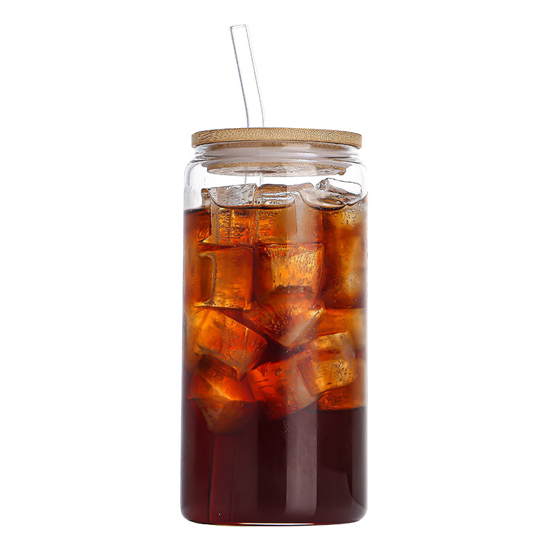 Vaso de vidrio de borosilicato alto con pajita, vaso para cola con tapa, vaso para café y leche, vaso para jugo con pajita, vaso transparente para agua
