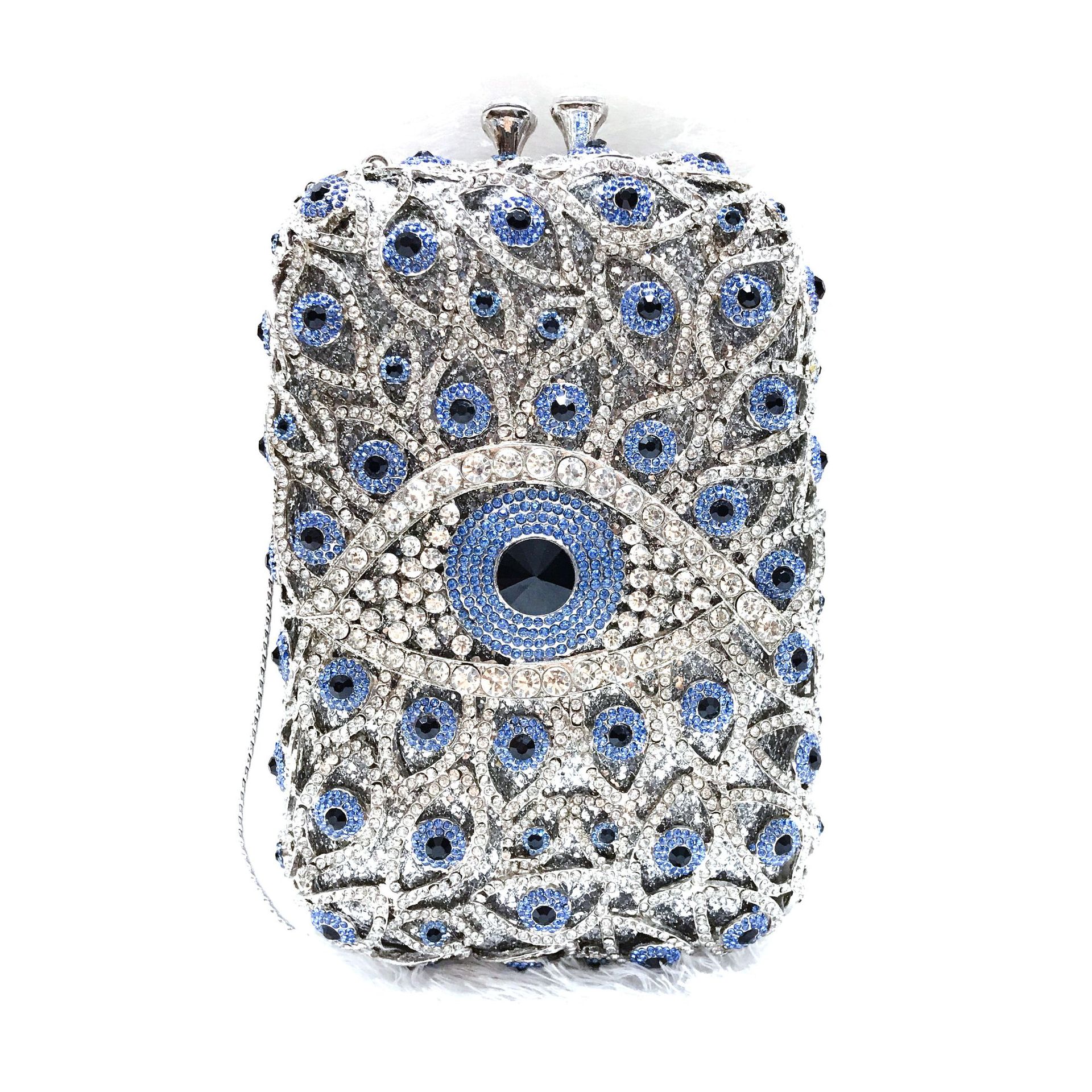 Crystal clutch ojos diamantes bolsa de cena vestido de cristal bolsa de metal de diamantes llenos bolsa de mano vertical
