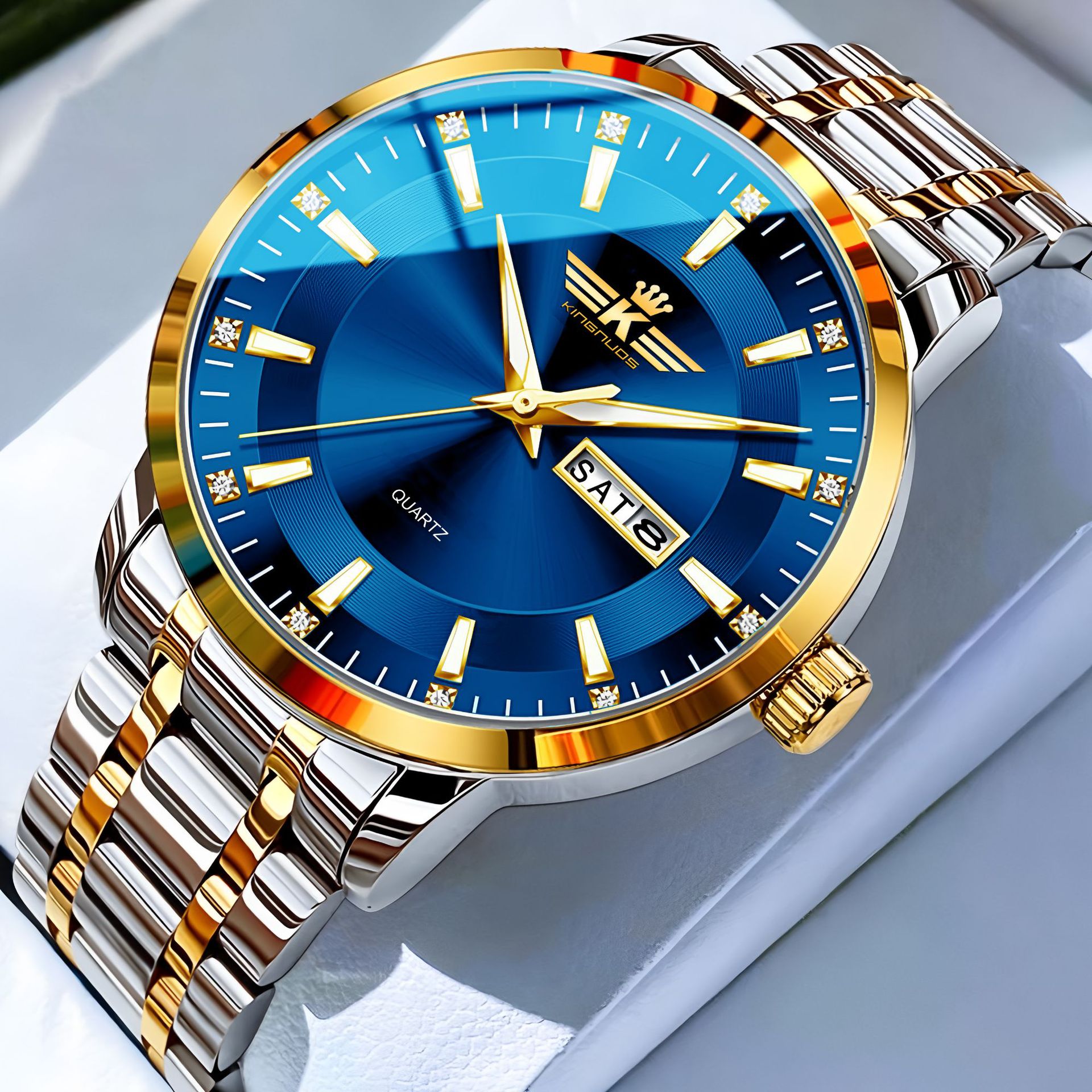 Gold with blue surface