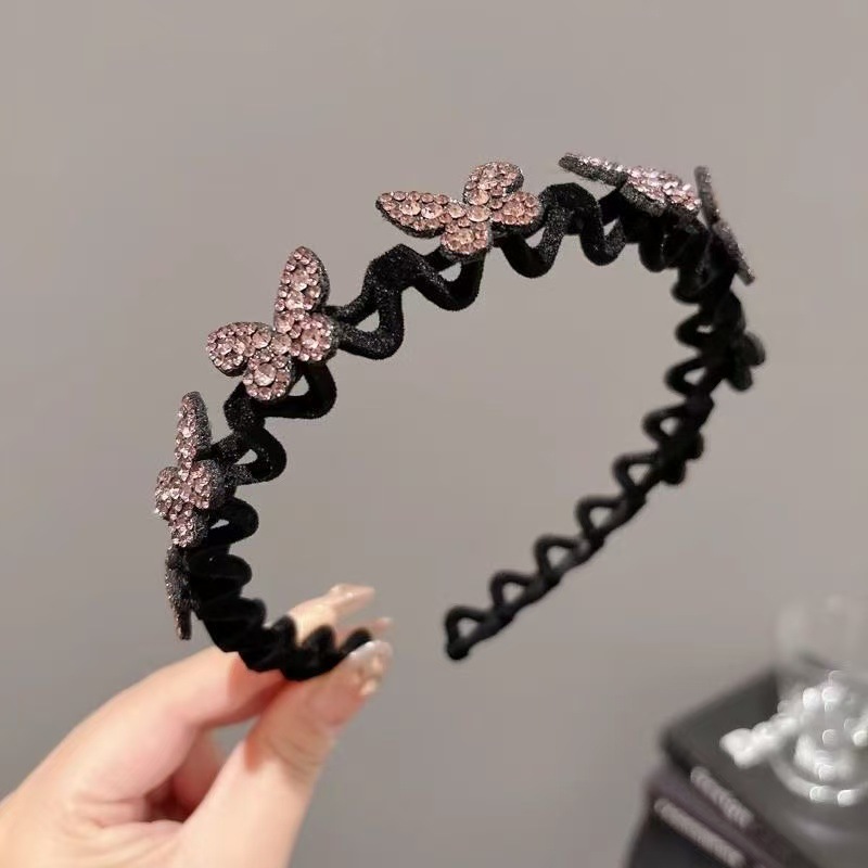 라인스톤 나비 머리띠 [보라색] 1개