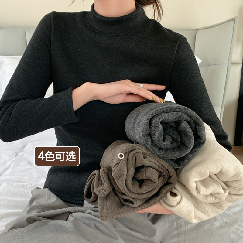 2025奥利绒半高领打底衫女秋冬修身内搭加绒加厚保暖长袖上衣批发|undefined