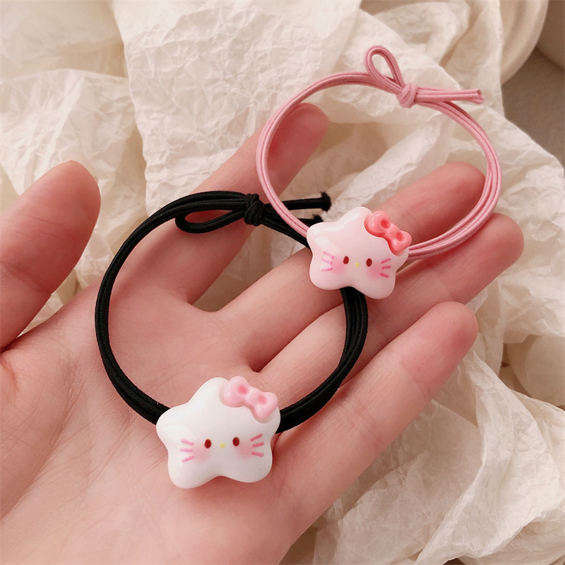 Lindo gato estrella dibujos animados cuerda para el cabello niña cuerda para el cabello pareja novia estudiante banda de goma novio Mori anillo para el cabello