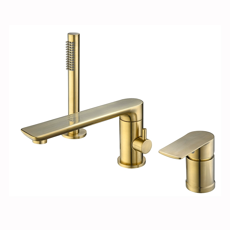 8V Kestu full copper gun gray bath tank edge embedded hot and cold split shower