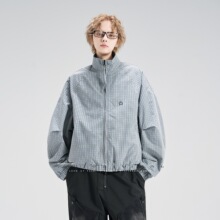 易麦2026春季新品复古潮牌设计感美式宽松立领拼接情侣夹克外套