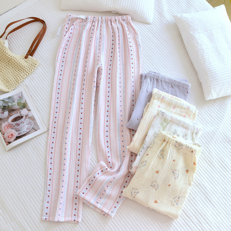 Pure Cotton Gauze Maternity Sleep Pants, Adjustable Postpartum Pants, High-Waisted Home Pants for Spring and Autumn, Non-Tightening, Loose Fit, All-Cotton Pure Cotton Gauze Maternity Sleep Pants, Adjustable Postpartum Pants, High-Waisted Home Pants for Spring and Autumn, Non-Tightening, Loose Fit, All-Cotton