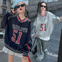 女童秋装球服长袖运动卫衣2025新款中大童美式时髦宽松圆领上衣潮