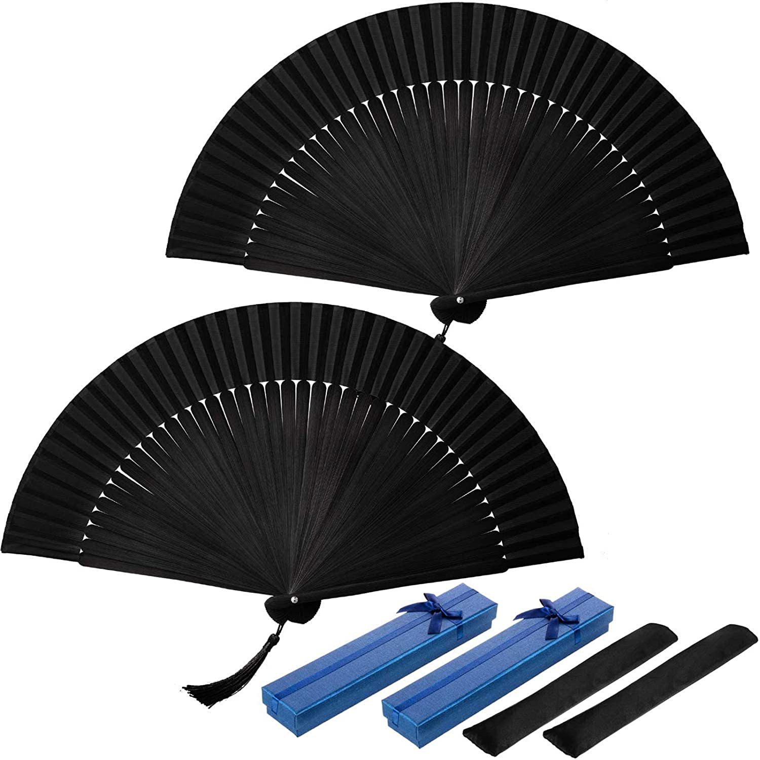 Ventilador antiguo en stock, pequeño ventilador de fila de bambú pequeño y exquisito, ventilador de regalo de mujer con bolsa de ventilador, caja de papel