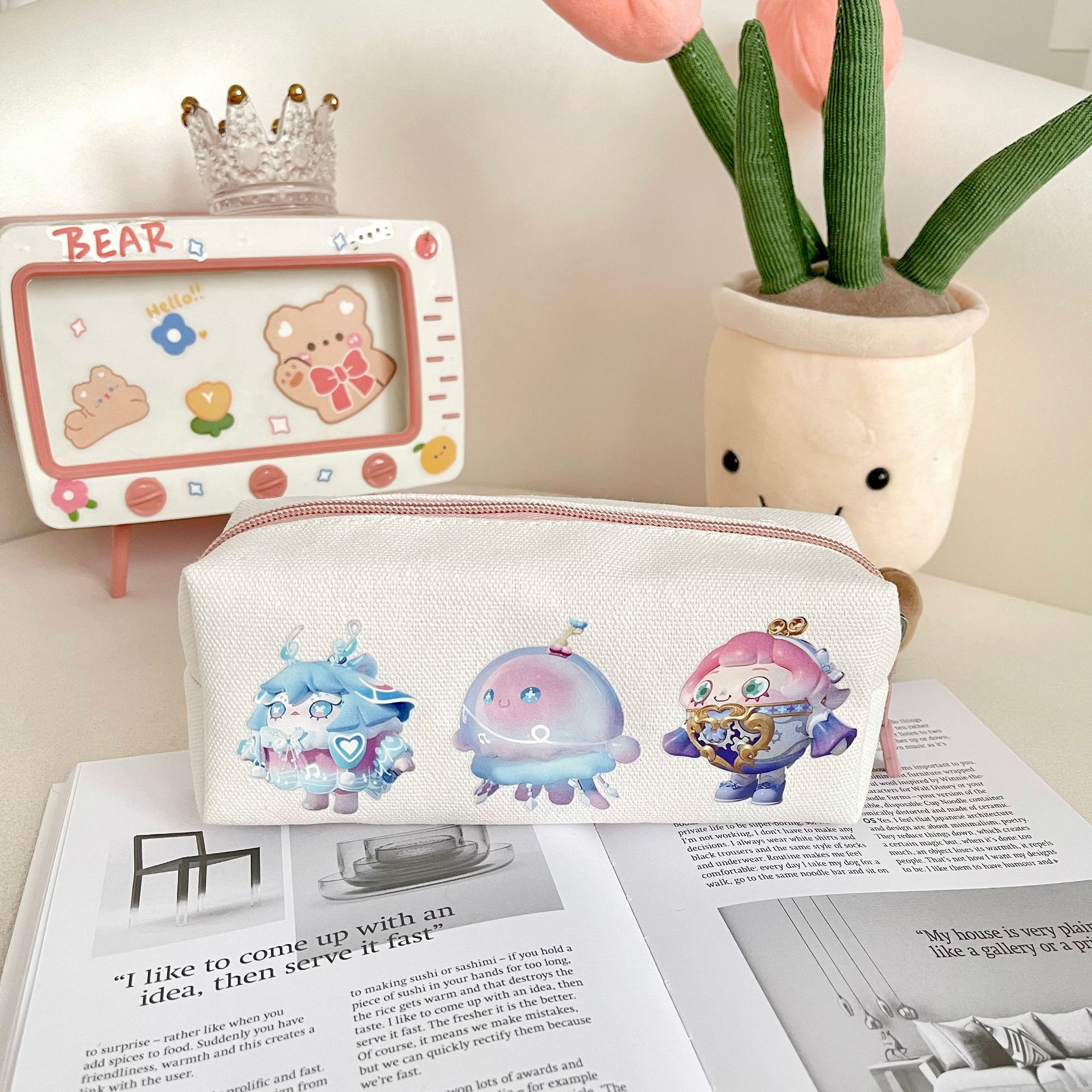 Bolsa de lápices de perro Pinta Bolsa de lápices de oso de fresa linda Red de Internet Bolsa de papelería de escuela primaria de gran capacidad Bolsa de almacenamiento