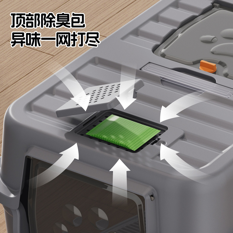 手提式不锈钢猫砂盆全封闭隔臭防外溅超大号顶入式猫厕所宠物用品|undefined