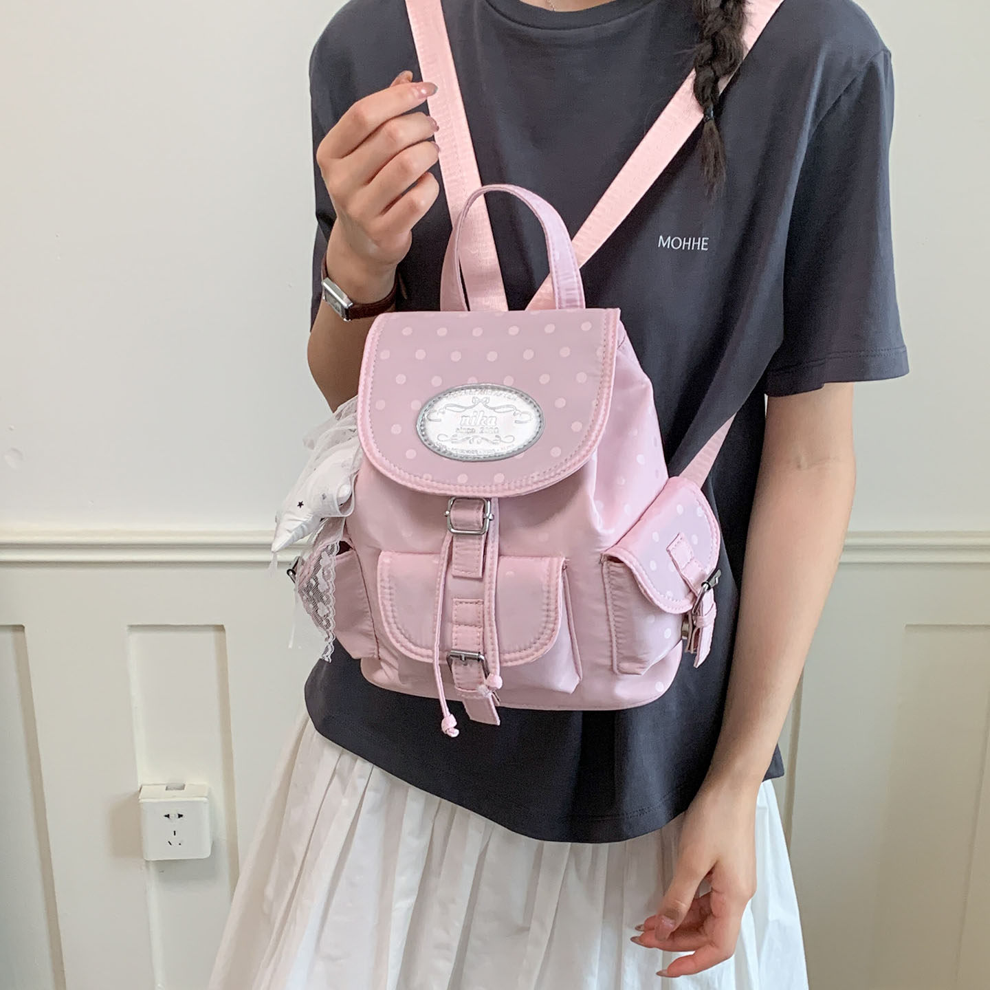 2026 bolsillo universitario clase coreana diaria inmujeres de viaje mochila ventosa punto de onda de mujer nueva mochila nicho