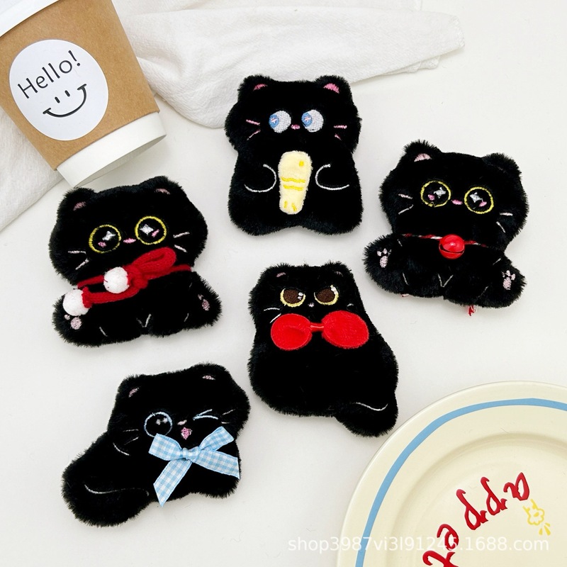 クリエイティブでパーソナライズされたぬいぐるみ子猫ブローチアクセサリー超かわいい小さな黒いブリケット手作り diy ヘアアクセサリーバッグペンダントアクセサリー|undefined