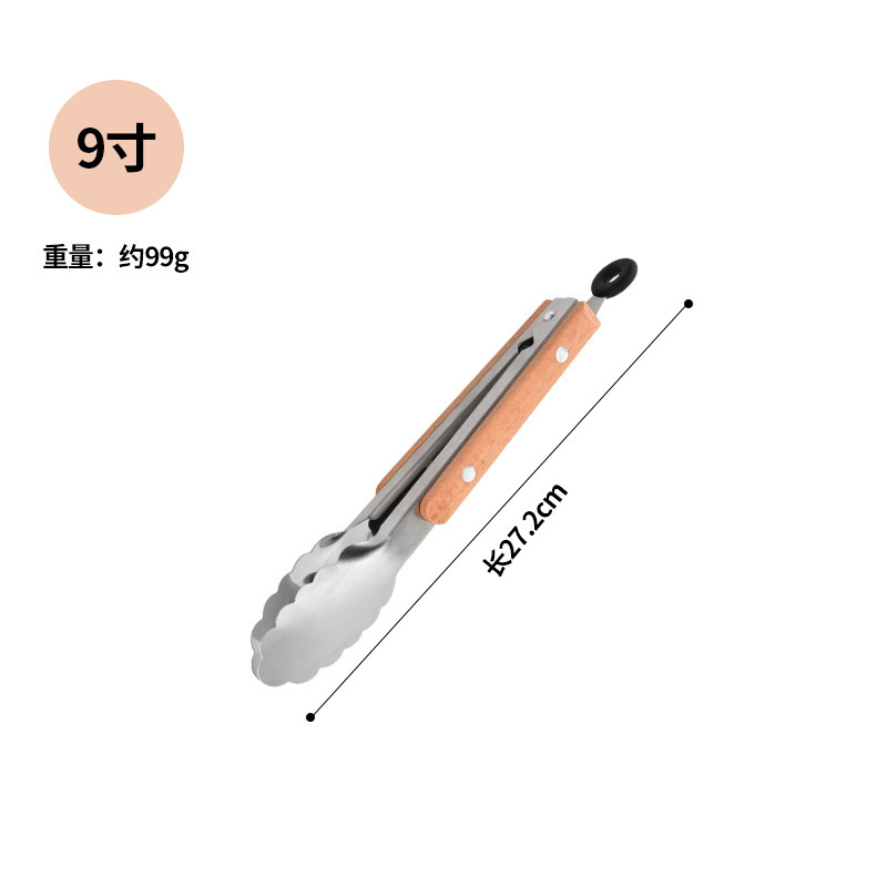 原木柄食物夹韩式不锈钢烧烤夹烤肉耐高温面包自助餐夹子耐高温夹|undefined