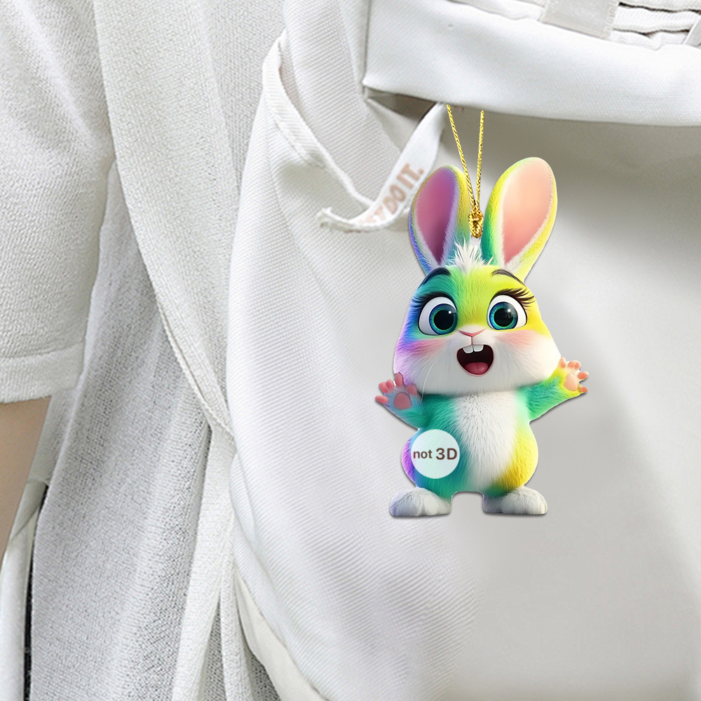 Pascua transfronteriza venta encantadora dibujos animados conejo muñeca decoración colgante acrílico plano arco iris llavero image 3