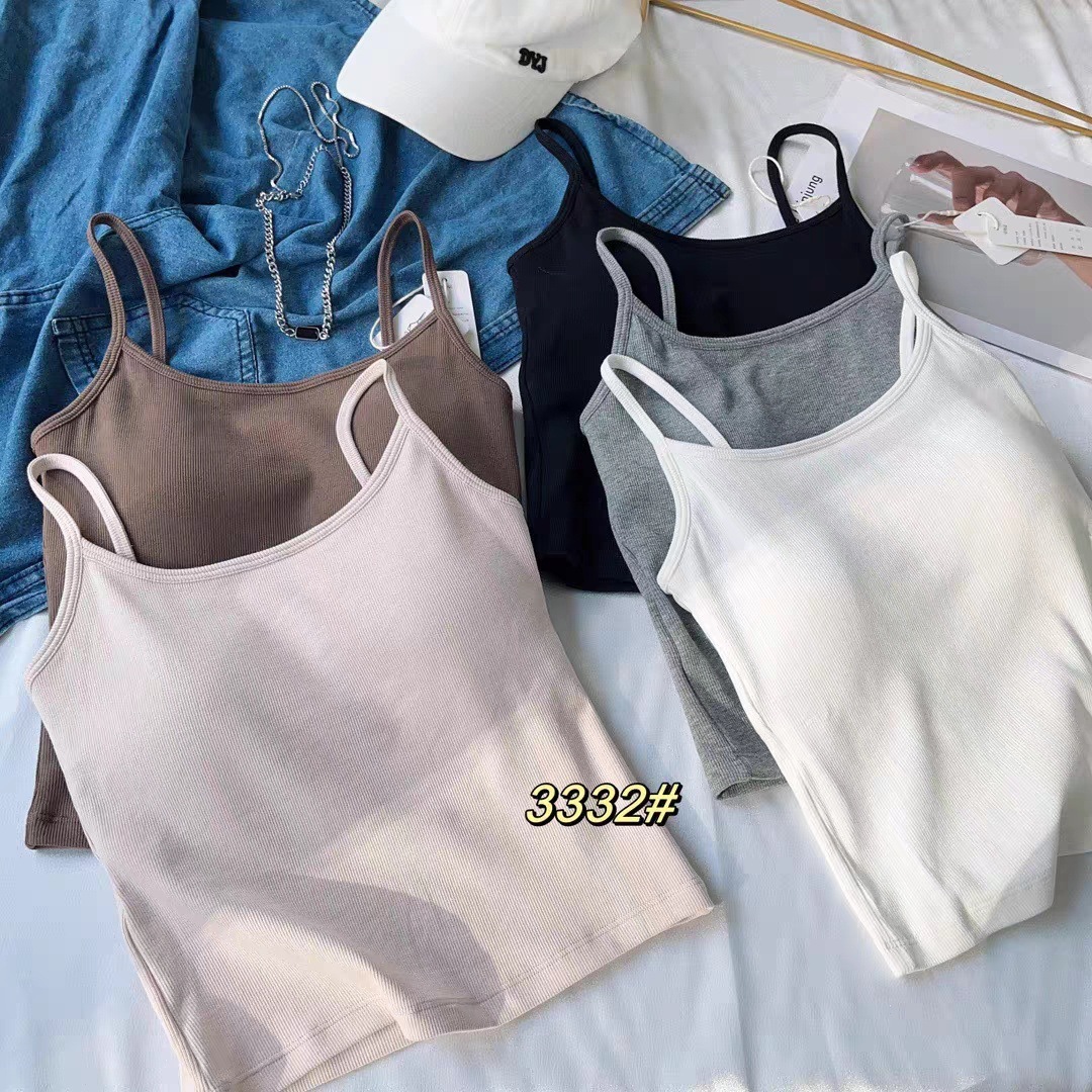 Cotton all-match camisole slim-fit slimming inner wear with chest pad spring and summer new bottoming shirt outer wear knitted women's clothing