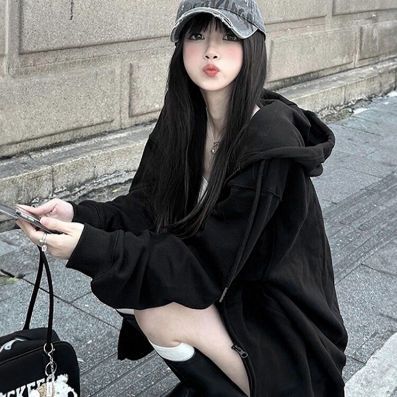 仿棉华棉复合 灰色卫衣外套女春秋款2025新款秋季连帽韩系慵懒薄|undefined