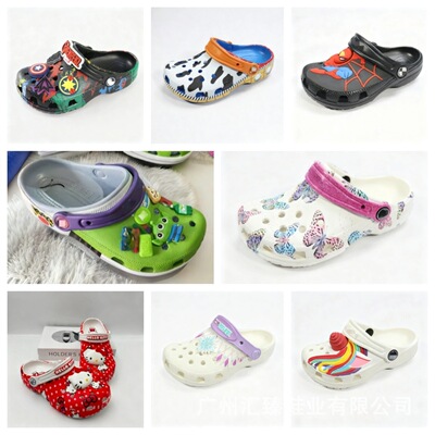 Классические мультяшные детские неоновые трендовые тапочки в стиле Crocs подходит для мужчин и женщин, нескользящие пляжные босоножки