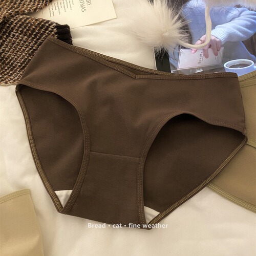 7A antibacterial pure cotton simple thin edge sexy small V design girl underwear pure cotton women's mid-waist