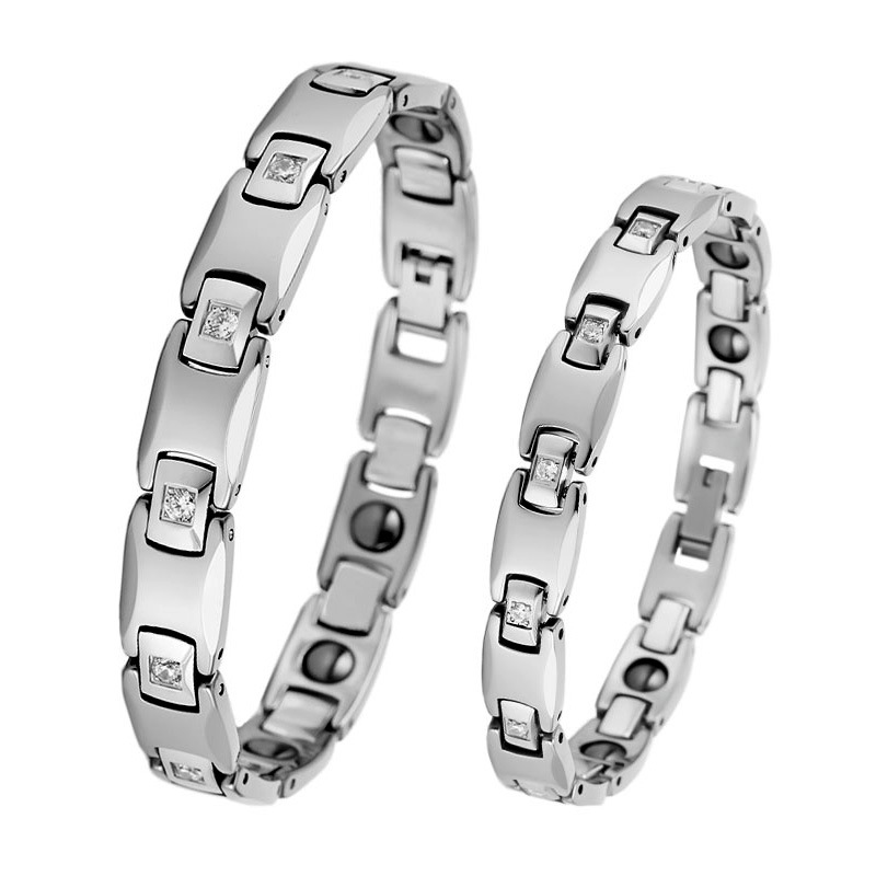 Pulsera de estilo coreano en stock al por mayor de acero de tungsteno con incrustaciones CNC ZIRCON par imán pulsera de San Valentín día pareja joyería