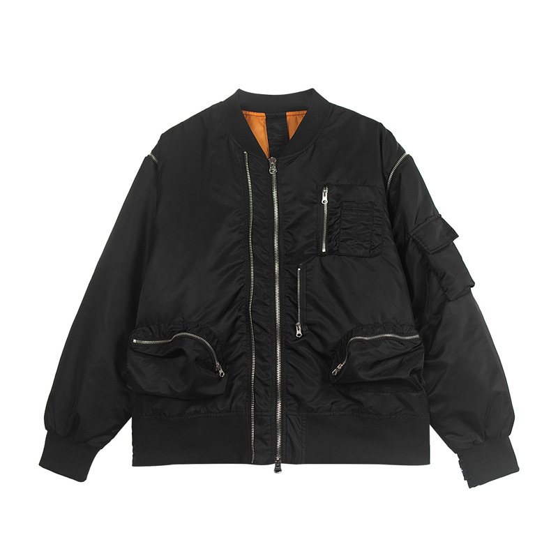 Broken Moon American-Style Patchwork Multi-Pocket Zip-Up Jacket Detachable Vest Flight Jacket Cotton Coat
