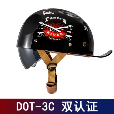 Cross-border motorcycle helmet, retro half helmet, scoop helmet, unisex prince baseball cap, electric vehicle helmet, new national standard 3C certification (Motosiklet kaskı (dəbilqə)) - 005-2-night-wolf-black-lenses-m