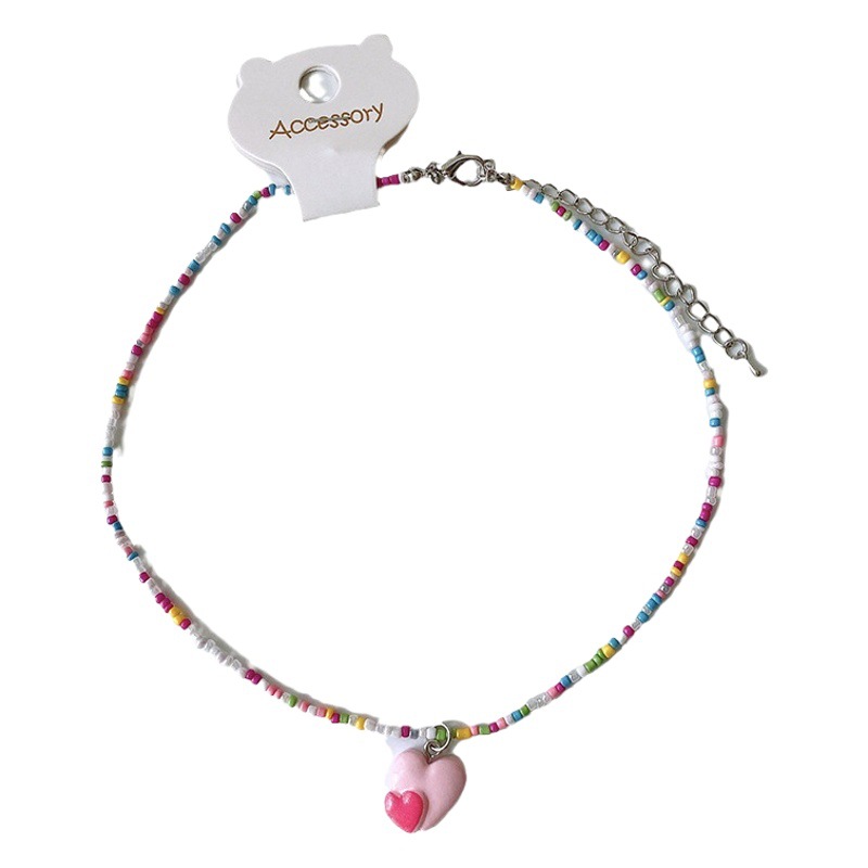 Japanese and Korean Colorfulful Beaded Necklace Childlike Cartoon Cute Children's Butterfly Love Clavicle Chain Dopamine Girl Jewelry