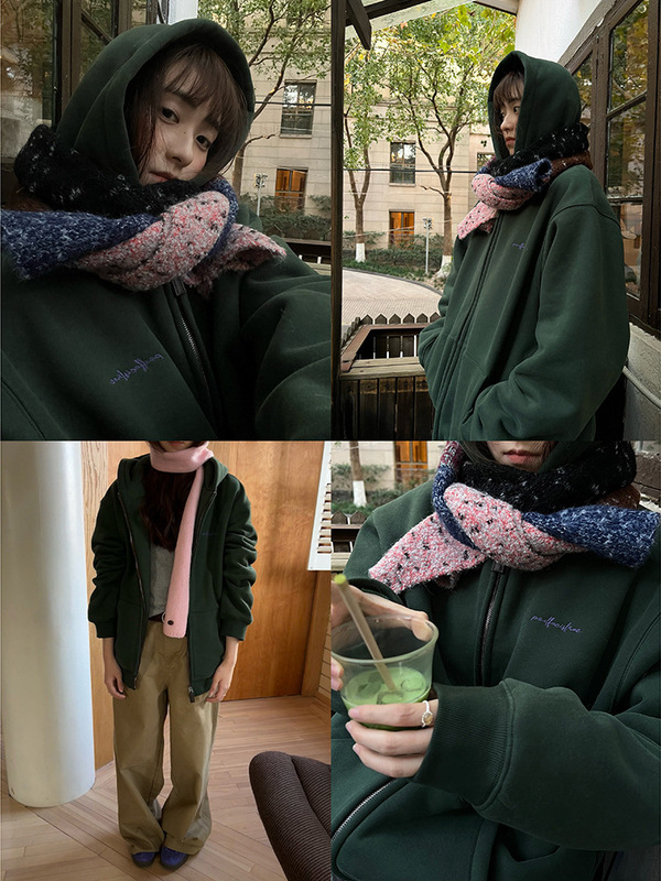 POXFFEE/毛绒一体400克大卫衣女秋冬加绒加厚韩系慵懒风连帽外套|undefined
