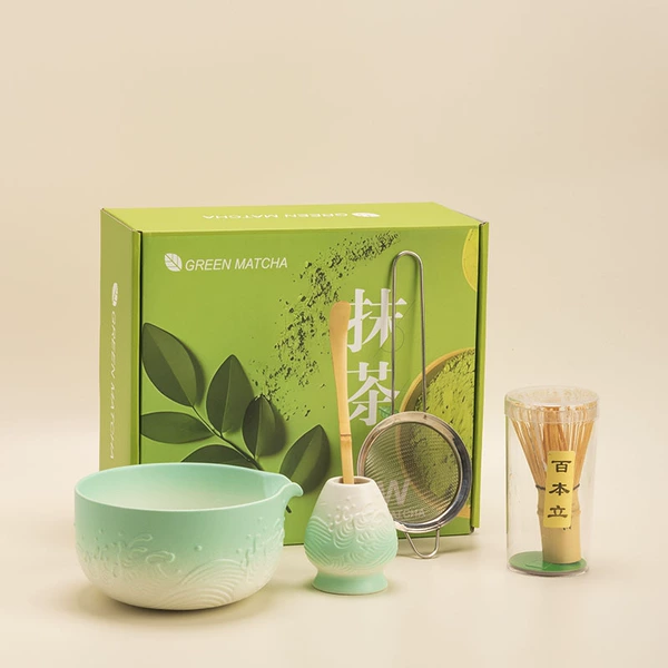 Matte matcha, tea cup, set, gradient, 5 pieces