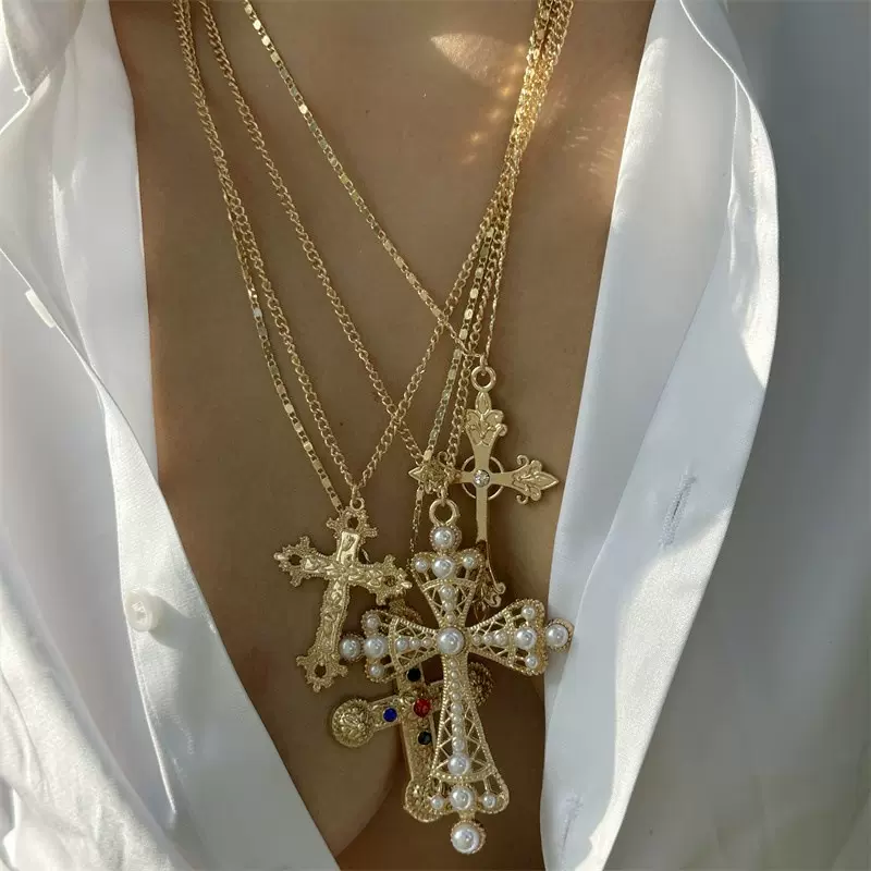 欧美跨境新款十字架项链 创意设计时尚潮流Y2K辣妹叠戴搭配项链女