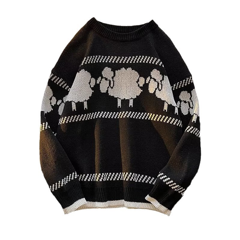 Men's Clothing retro jacquard sweater for boys loose versatile slim knitted sweater coat_voghion.com