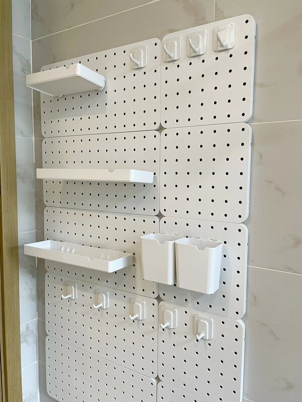 Perforated Bathroom Door Hook Accessories, Pegboard Storage Solution, Kitchen Invisible Entryway Shelf, No-Drill