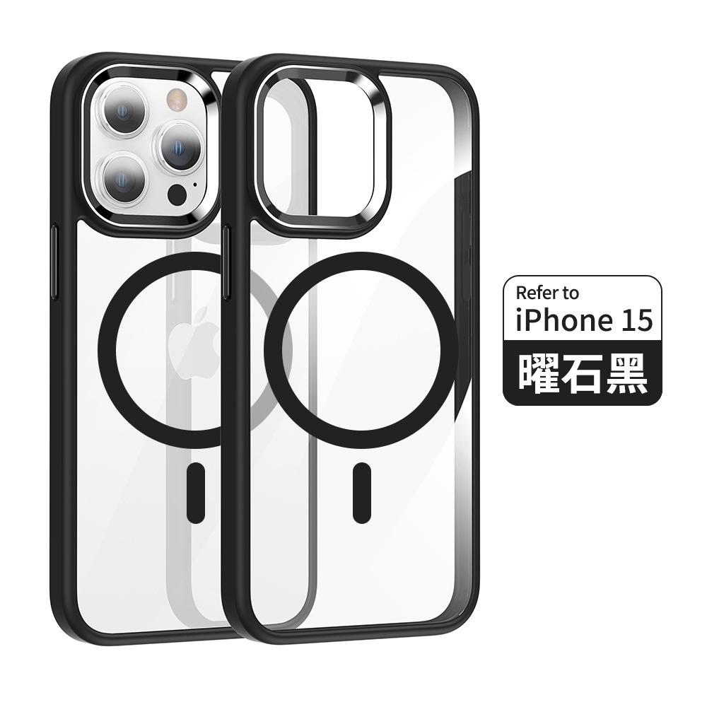 For iPhone16promax Gold Shield Transparent Magnetic Phone Case Apple 14 Metal Lens Transparent Protective Cover