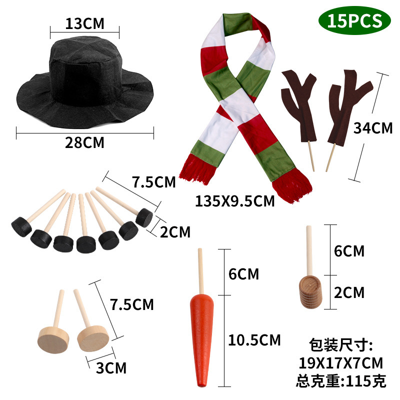 Invierno Snowman Set Navidad Snowman Set de madera botones pipa sombrero bufandas