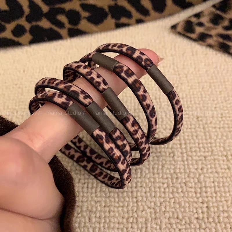 Plaid, Leopard Pattern Retro Simple Style Women's Plaid Leopard Cord Hair Tie