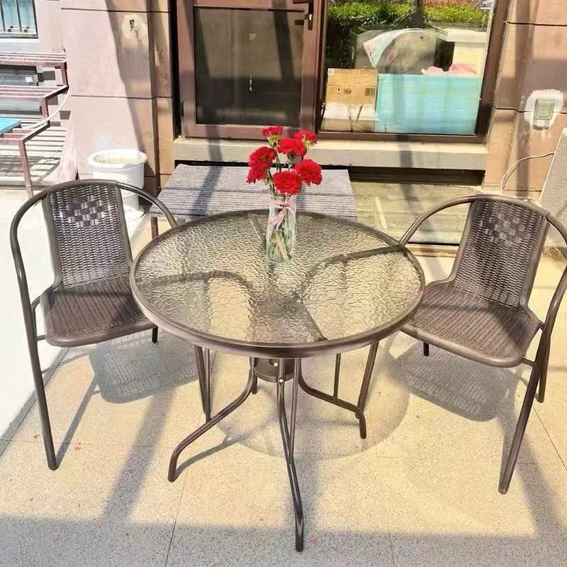 Mesa y silla al aire libre con paraguas combinación patio al aire libre jardín mesas y sillas tres piezas set casero ocio al aire libre balcón tabla plegable image 10